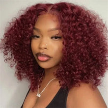 Load image into Gallery viewer, 99J Colored Curly Deep Water Wave Lace Front Wig Burgundy Red Remy Short Cut Bob Frontal Human Hair Wigs Women Pre Plucked Wigs