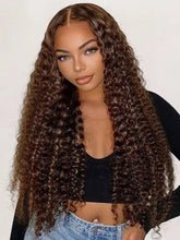 Load image into Gallery viewer, 40 Inch 4/27 Curly Ombre Highlight 7x5 Lace Front Curly Glueless Human Hair Wigs 250% Density Deep Wave 13x4 Wigs For Women