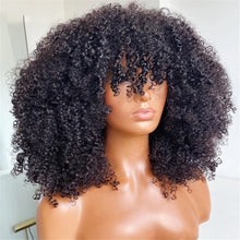 Load image into Gallery viewer, Mongolian Afro Kinky Curly Human Hair Wigs with Bangs Short Brazilian Remy Human Hair Machine Made Wigs for Women Glueless