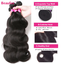 Load image into Gallery viewer, Beaufox Body Wave Bundles Brazilian Hair Weave Bundles 1/3/4 PCS Human Hair Bundles Natural /Jet Black 8-30"Remy Hair Extensions
