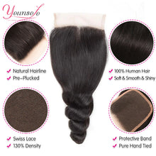 Load image into Gallery viewer, Younsolo Human Hair Loose Wave Bundles With Closure Brazilian Human Hair 3/4 Bundles With Lace Closure Loose wave Hair Extension