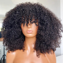 Load image into Gallery viewer, Mongolian Afro Kinky Curly Human Hair Wigs with Bangs Short Brazilian Remy Human Hair Machine Made Wigs for Women Glueless