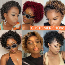 Load image into Gallery viewer, Pixie Cut Wigs Human HaiShort Curly Lace Front Human Hair Wigs For Women Brazilian Water Wave Bob Wig 13x1 Transparent Lace Wigs