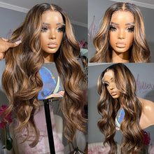 Load image into Gallery viewer, Honey Blonde Highlight 250 13x4 Body Wave Wig PrePlucked With Baby Hair Body Wave 13x6 Transparent HD Lace Frontal Wig 100% Remy