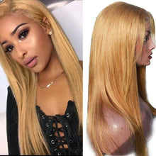 Load image into Gallery viewer, #27 Honey Blonde 13x4 Lace Front Wigs Human Hair Straight 4x4 Lace Closure Wigs Remy Straight Human Hair Wigs For Women HairUGo