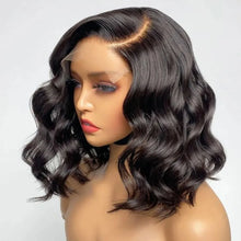 Load image into Gallery viewer, Human Hair Wig Bodywave Lace Glueless Left C Part Short Humanhair Wigs For Everyday Use Wavy Short BobTransparent Lace Wig 100%