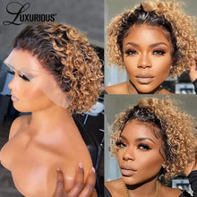 Load image into Gallery viewer, Pixie Cut Wigs Human HaiShort Curly Lace Front Human Hair Wigs For Women Brazilian Water Wave Bob Wig 13x1 Transparent Lace Wigs