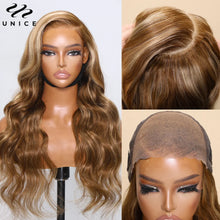 Load image into Gallery viewer, UNice Bye-Bye Knots Wig Pre Cut Pre Bleached Pre Plucked 7x5 Lace Closure Wig Human Hair Honey Blonde Body Wave Glueless Wig