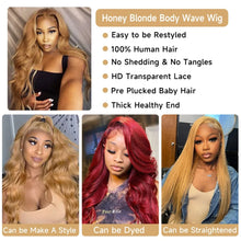 Load image into Gallery viewer, Silkwave 36 Inch #27 Honey Blond Body Wave 13x4 Lace Front Human Hair Brazilian 13x6 HD Transparent Lace Frontal Wig For Women