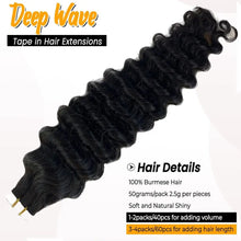 Load image into Gallery viewer, Deep Wave Tape In Extensions 100% Human Hair Deep Curly Tape on Hair Extensions Skin Weft Remy Natural Hair Extensions #1B