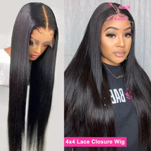 Load image into Gallery viewer, Cranberry Hair Straight 13X4 Lace Frontal Human Hair Wigs HD Transparent Lace Frontal Wig 4x4 Lace Closure Wig 180% Density