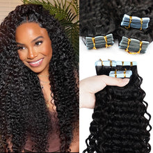 Load image into Gallery viewer, Veravicky Deep wave Kinky Curly Tape In Hair Extensions Human Hair Curly Wave Hair 14-24 Real Remy Hair Skin Weft Thick Bundles