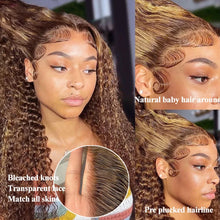 Load image into Gallery viewer, 360 HD Lace Frontal Human Hair Wigs Highlight Kinky Curly Colored Transparent Invisible 13x4 13x6 HD Lace Front Wig 250% Density
