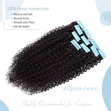 Load image into Gallery viewer, Kinky Curly Tape in Hair Extensions Human Hair Kinky Curly Tape in 100% Real Hair Extensions for Black Women 40PCS Natural Black