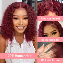 Load image into Gallery viewer, 99J Colored Curly Deep Water Wave Lace Front Wig Burgundy Red Remy Short Cut Bob Frontal Human Hair Wigs Women Pre Plucked Wigs
