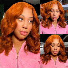 Load image into Gallery viewer, Orange Ginger Bob Wig 13x4 Lace Front Wig Human Hair Pre Plucked Natural Hairline #350 Body Wave Indian Hair For Women 180%