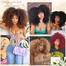 Load image into Gallery viewer, Curly Afro Wigs for Black Women Short Curly Wig with Bangs Kinky Curls Curly Hair Synthetic Wigs for African American Women