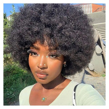 Load image into Gallery viewer, Afro Kinky Curly Short Human Hair Wigs With Thick Bangs Fluffy Natural Bob Wig Glueless Brazilian Full Machine Made Wigs On Sale