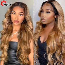 Load image into Gallery viewer, Ombre Honey Blonde Lace Front Wig 13x4 HD Lace Frontal Wig Blonde 4x4 Body Wave Closure Wig Ombre Human Hair Wigs For Women 180%