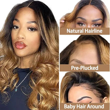 Load image into Gallery viewer, Honey Blonde Lace Front Wig PrePlucked 1B 27 Human Hair Wigs Ombre Body Wave Lace Front Human Hair Wig 180% Raw Bodywave 30 Inch