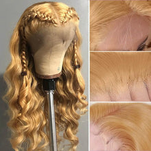 Load image into Gallery viewer, #27 Honey Blonde Human Hair Wigs 13X4 Transparent Lace Pre Plucked Body Wave Human Hair Lace Frontal Wig 200 Density 32 inch