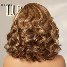 Load image into Gallery viewer, Tewjig 12 14 Inch Honey Blonde Highlight Bouncy Loose Body Wave Glueless 13x4 Frontal Lace Wig 100% Human Remy Hair