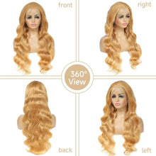 Load image into Gallery viewer, #27 Honey Blonde Human Hair Wigs 13X4 Transparent Lace Pre Plucked Body Wave Human Hair Lace Frontal Wig 200 Density 32 inch