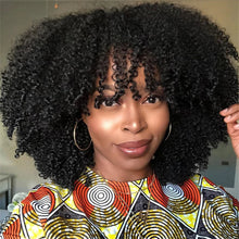 Load image into Gallery viewer, Mongolian Afro Kinky Curly Human Hair Wigs with Bangs Short Brazilian Remy Human Hair Machine Made Wigs for Women Glueless