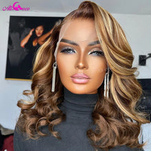 Load image into Gallery viewer, Highlight Brown With Honey Blonde Body Wave Bob Human Hair Wig 13x4 Lace Frontal Human Hair Wig For Woman P4 27 Short Bob Wig