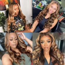 Load image into Gallery viewer, 13×4 Highlight Wig Human Hair Body Wave Ombre Human Hair Wig 13×6 360 HD Lace Front Wig Brazilian 4/27 Honey Blonde Colored Wigs