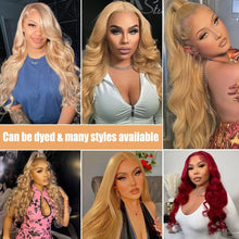 Load image into Gallery viewer, #27 Honey Blonde Human Hair Wigs 13X4 Transparent Lace Pre Plucked Body Wave Human Hair Lace Frontal Wig 200 Density 32 inch