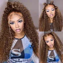 Load image into Gallery viewer, 360 HD Lace Frontal Human Hair Wigs Highlight Kinky Curly Colored Transparent Invisible 13x4 13x6 HD Lace Front Wig 250% Density