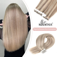 Load image into Gallery viewer, K.S WIGS Mini Tape In Human Hair Extensions Straight Seamless Skin Weft Invisible Natural Non-Remy Human Hair Adhesive Extension