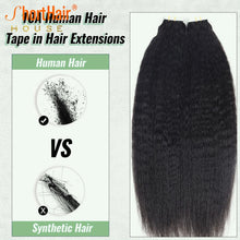 Load image into Gallery viewer, 30inch Tape in Hair Extensions Human Hair Brazilian Hair Kinky Straight Hair Extensions Tape in Real Human Hair 20Pcs50G 1BColor