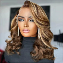 Load image into Gallery viewer, Brown Blonde Short Bob Wigs Body Wave Human Hair Wigs 13x4 Lace Front Wig 180 Density Orange Short Bob Human Hair Wig For Woman