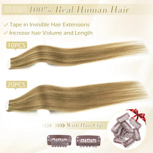 Load image into Gallery viewer, ZURIA Straight Hair Mini Tape In Human Hair Extensions Invisible Skin Weft Adhesive 12/16/20" 100% Natural Real Wigs For Women