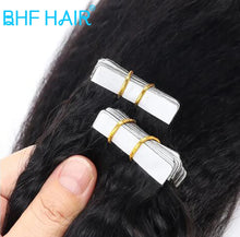 Load image into Gallery viewer, Yiki Kinky Straight Tape in Extensions Tape Extensions Brazilian 100% Real Remy Human Hair Natural Black 12"-26" inches