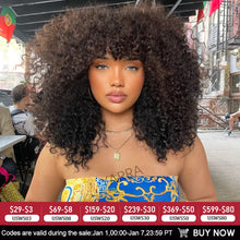 Load image into Gallery viewer, Afro Kinky Curly Human Hair Wigs With Bangs For Black Women 250% Density Brazilian 100% Human Hair Remy Full Machine Made Hair