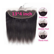 Load image into Gallery viewer, Peruvian Straight Human Hair Lace Frontal Closure 13x4 Middle/Free/Three Part Swiss Lace 100% Remy Natural Hairline