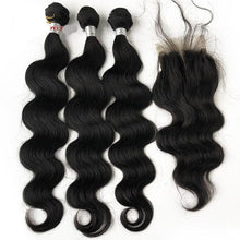 Load image into Gallery viewer, Brazilian Body Wave Bundles With Closure 70g/pc Human Hair 3 Bundles With Closure 1B/30 Honey Blonde Bundles With Closure