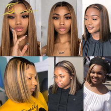 Load image into Gallery viewer, 13x6 Highlight Ombre Brown Honey Blonde Short Bob Wig HD Lace Front Wig Colored Full 4x4 Closure