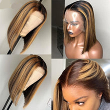 Load image into Gallery viewer, 13x6 Highlight Ombre Brown Honey Blonde Short Bob Wig HD Lace Front Wig Colored Full 4x4 Closure