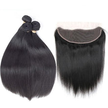 Load image into Gallery viewer, Brazilian Straight Hair 3/4 Bundles With Frontal Closure 13x4 Ear To Ear Lace Frontal With Bundles Virgin Human Hair Extensions