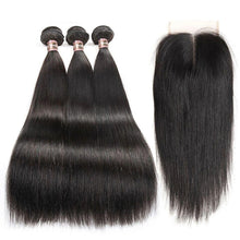 Load image into Gallery viewer, Brazilian Human Hair Bundles With Closure 4x4 Closure Straight