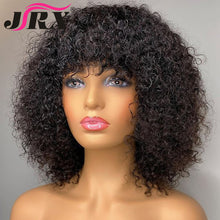 Load image into Gallery viewer, Jerry Curly Human Hair Wigs with Bangs Full Machine Made Wigs Highlight Honey Blonde Colored Wigs For Women Peruvian Remy Hair
