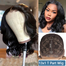 Load image into Gallery viewer, Body Wave Bob Wig Side Part Peruvian Human Hair 13x4 Lace Frontal Wig Natural Color Lace closure Wigs For black Women Brennas