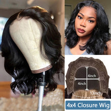 Load image into Gallery viewer, Body Wave Bob Wig Side Part Peruvian Human Hair 13x4 Lace Frontal Wig Natural Color Lace closure Wigs For black Women Brennas