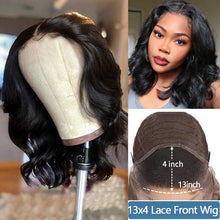 Load image into Gallery viewer, Body Wave Bob Wig Side Part Peruvian Human Hair 13x4 Lace Frontal Wig Natural Color Lace closure Wigs For black Women Brennas
