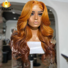 Load image into Gallery viewer, 5x5 Lace Closure Wig 10A Body Wave Orange Brown Ombre Colored Lace Front Wigs PrePlucked 30" 13x6 Lace Frontal Human Hair Wigs