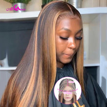 Load image into Gallery viewer, 13x6 Highlights Straight Lace Frontal Human Hair Wigs 30 Inch Lace Front Wig Pre Plucked Honey Blonde 5x5 Closure Human Hair Wig